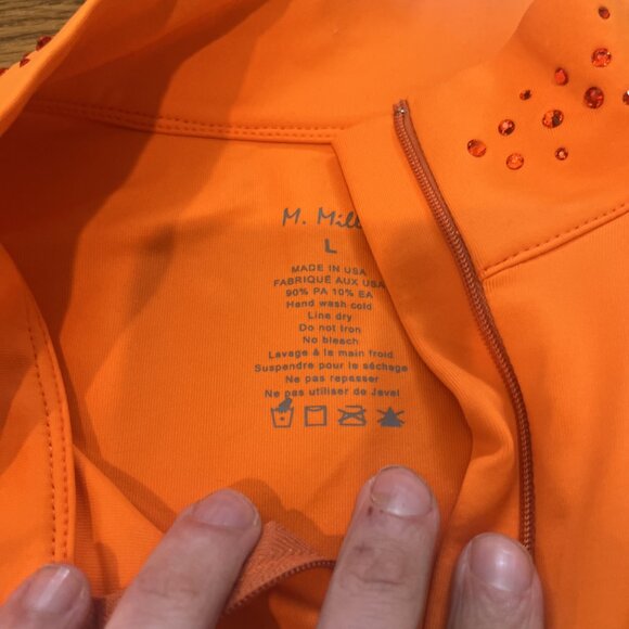 M. Miller Swarovski Crystals Quarter Zip Orange Anti UV Stretch Athletic Shirt L - Picture 7 of 16